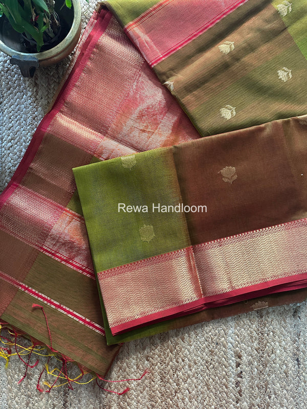 Maheshwari Mehendi Green Lotus Shaded Butta Saree SLB05
