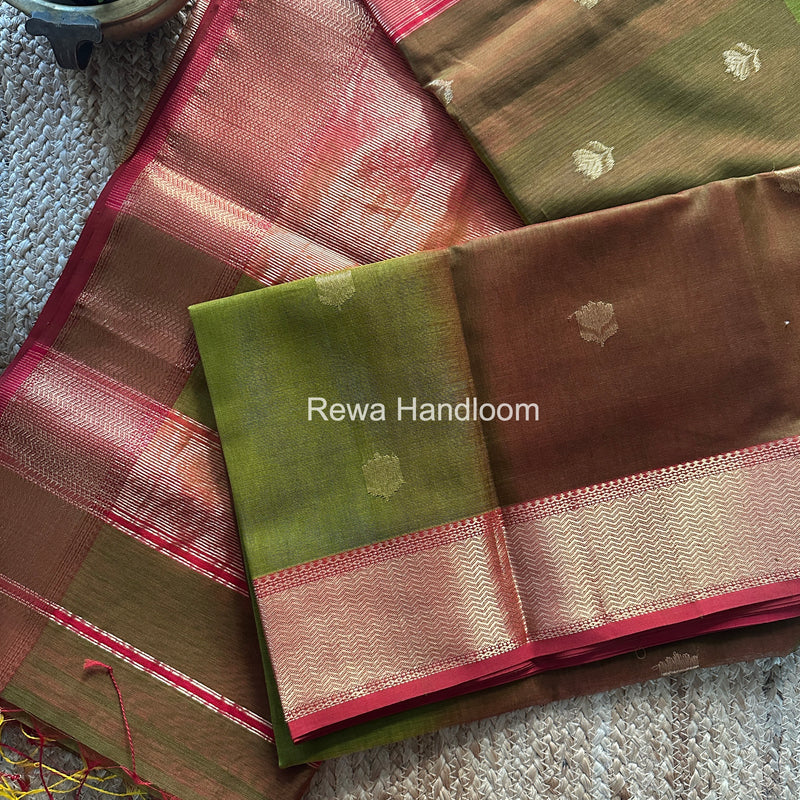 Maheshwari Mehendi Green Lotus Shaded Butta Saree SLB05