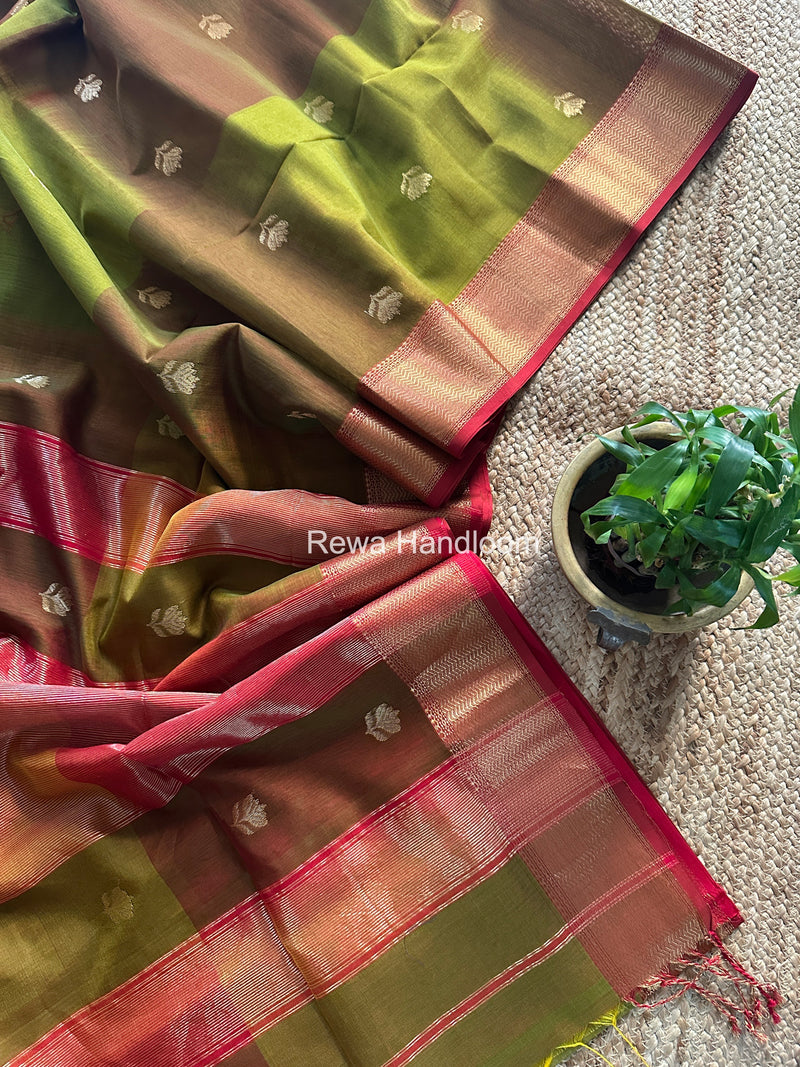 Maheshwari Mehendi Green Lotus Shaded Butta Saree SLB05