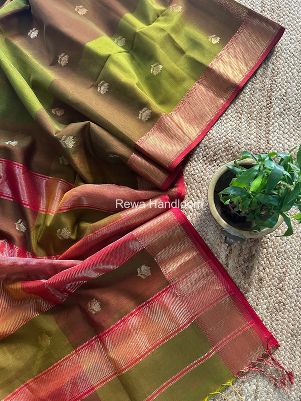 Maheshwari Mehendi Green Lotus Shaded Butta Saree SLB05