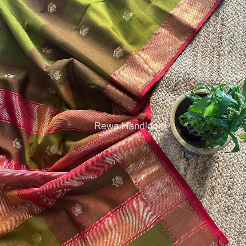 Maheshwari Mehendi Green Lotus Shaded Butta Saree SLB05