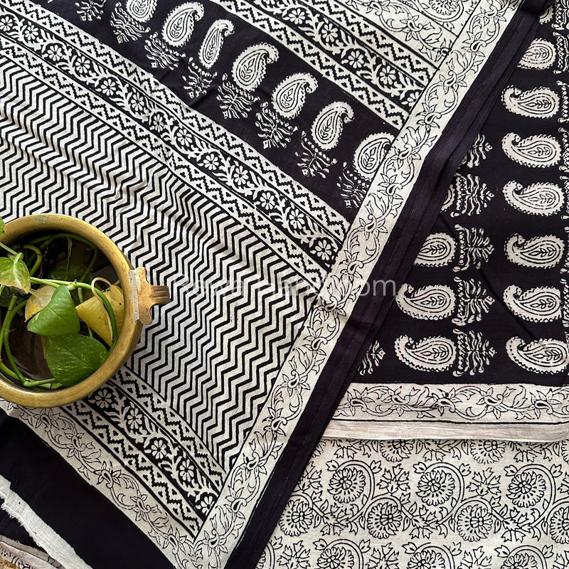 Black-White Bagh Print Cotton Suit-BCS74
