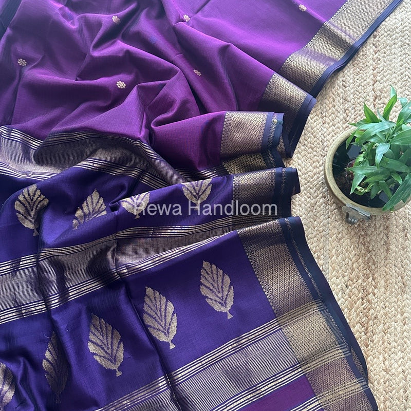 Purple-Violet Butta Pallu Zari Border Maheshwari Saree BTPS060