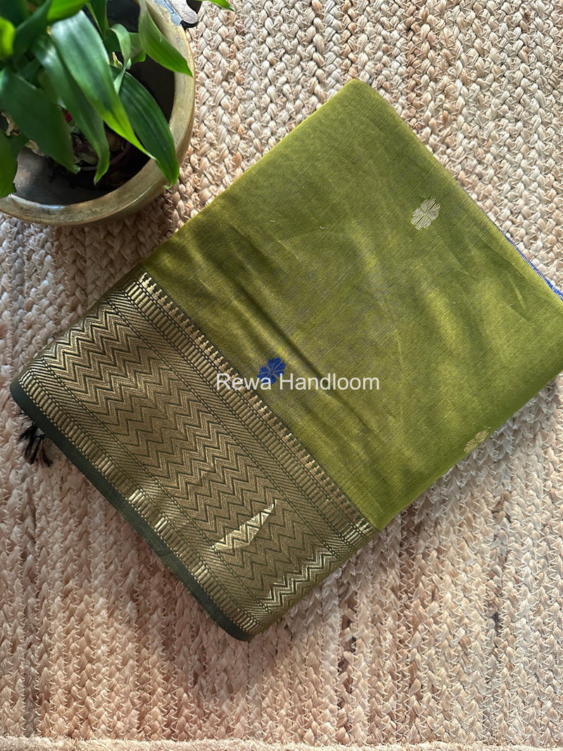 Maheshwari Mehendi Green Rich Pallu Silk Saree HPS021