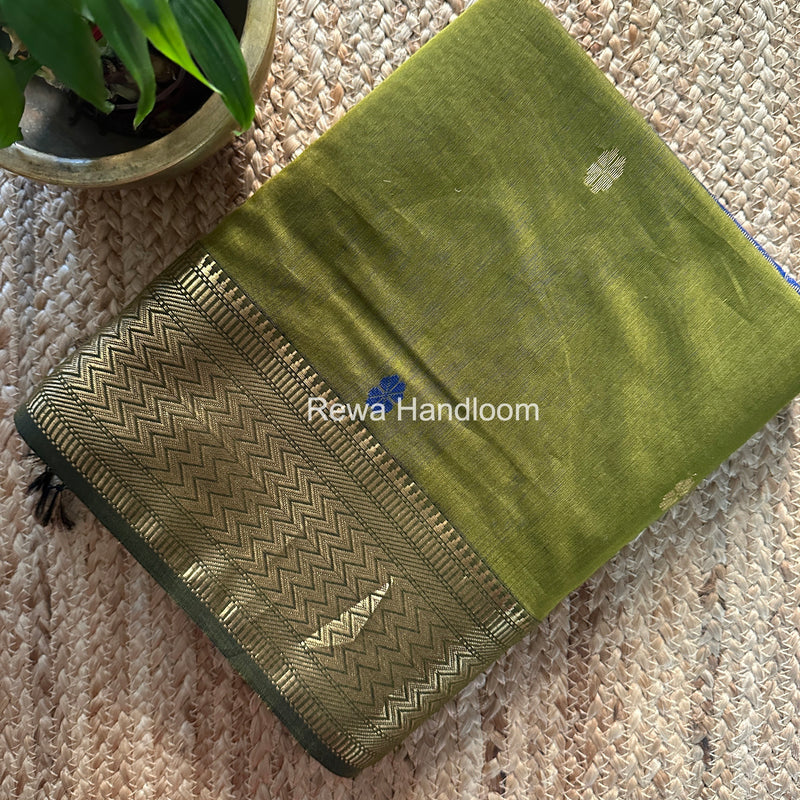 Maheshwari Mehendi Green Rich Pallu Silk Saree HPS021