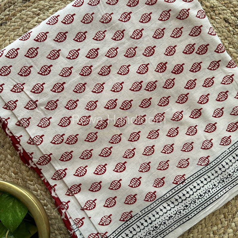 White-Red Bagh Print Cotton Suit-BCS76