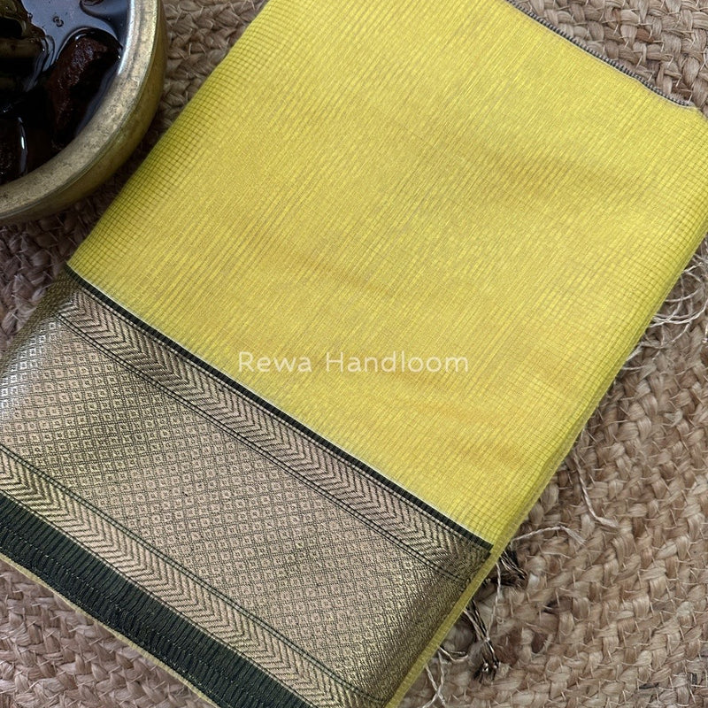 Exclusive Maheshwari Lemon Yellow Tissue Silk Saree ZTS0107
