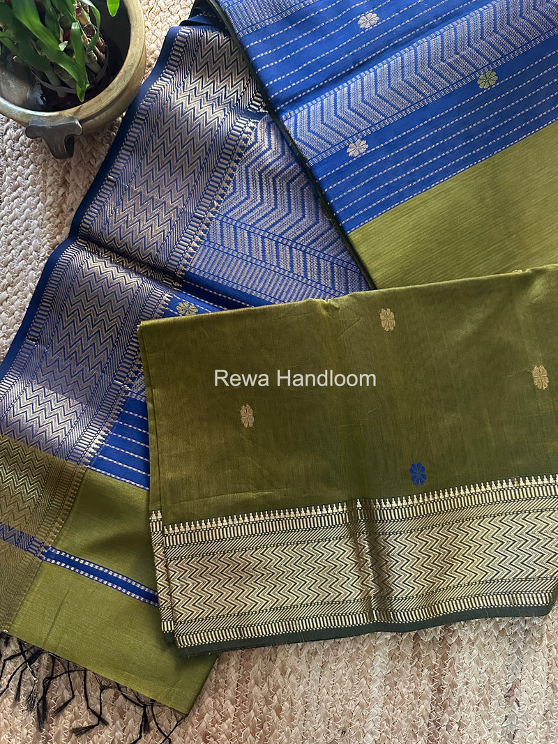 Maheshwari Mehendi Green Rich Pallu Silk Saree HPS021