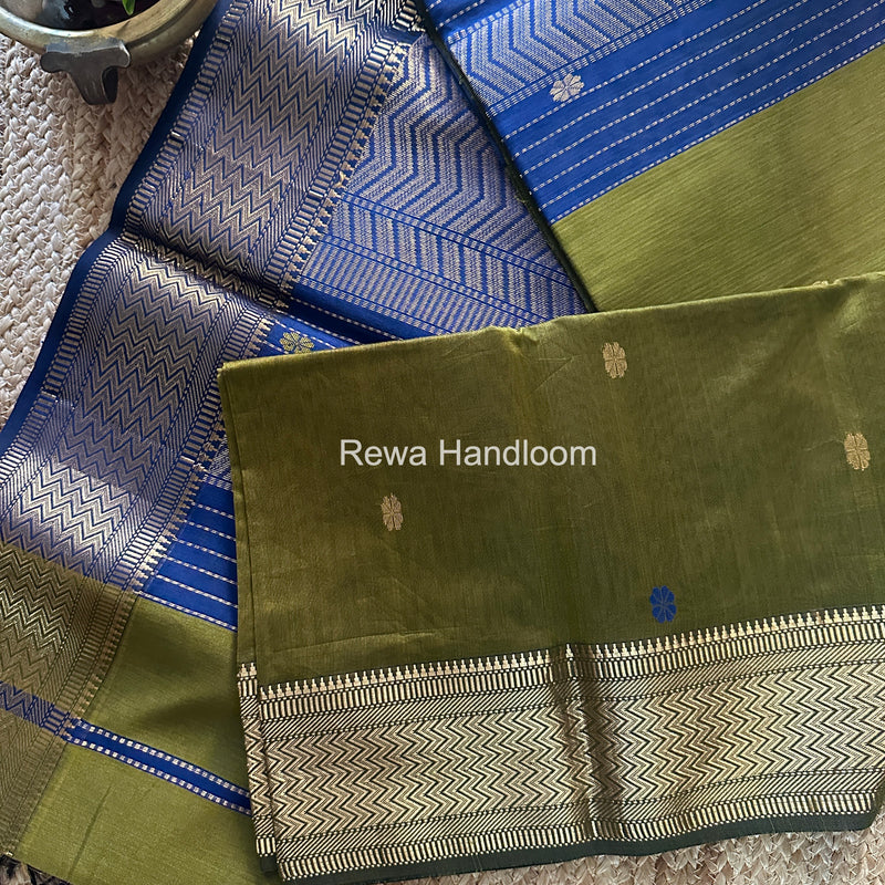 Maheshwari Mehendi Green Rich Pallu Silk Saree HPS021