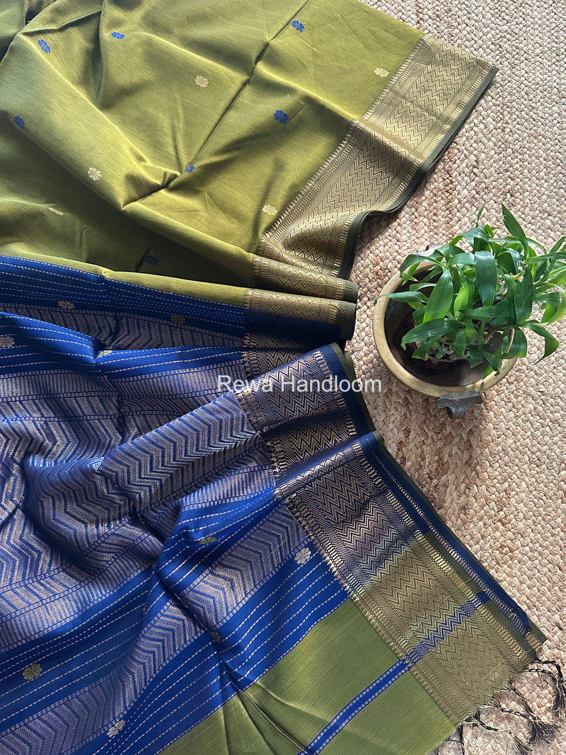 Maheshwari Mehendi Green Rich Pallu Silk Saree HPS021