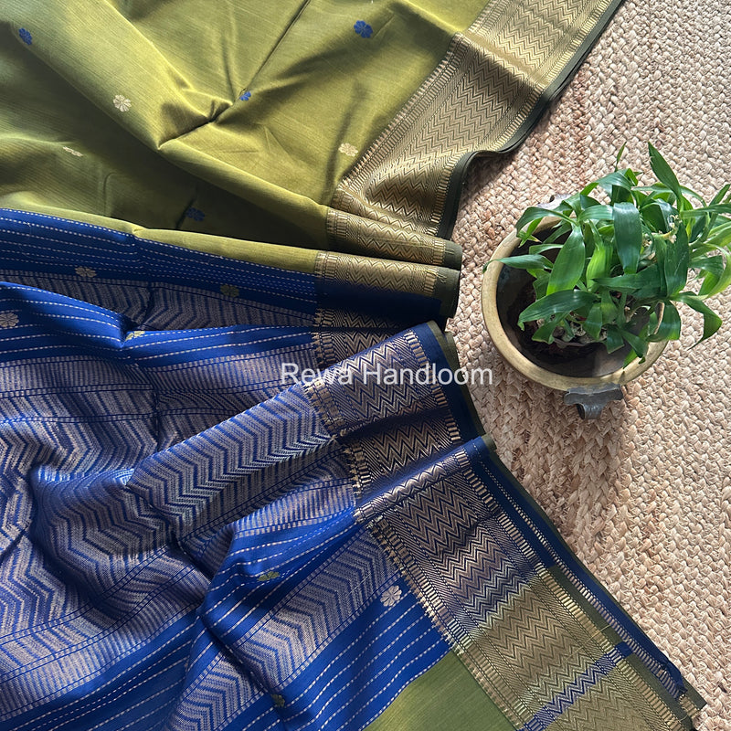 Maheshwari Mehendi Green Rich Pallu Silk Saree HPS021