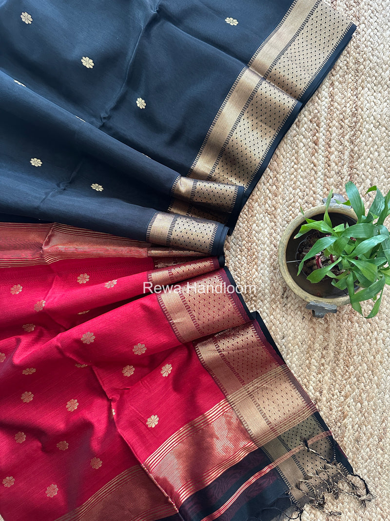 Maheshwari Black Flower Butti Saree JBS0106