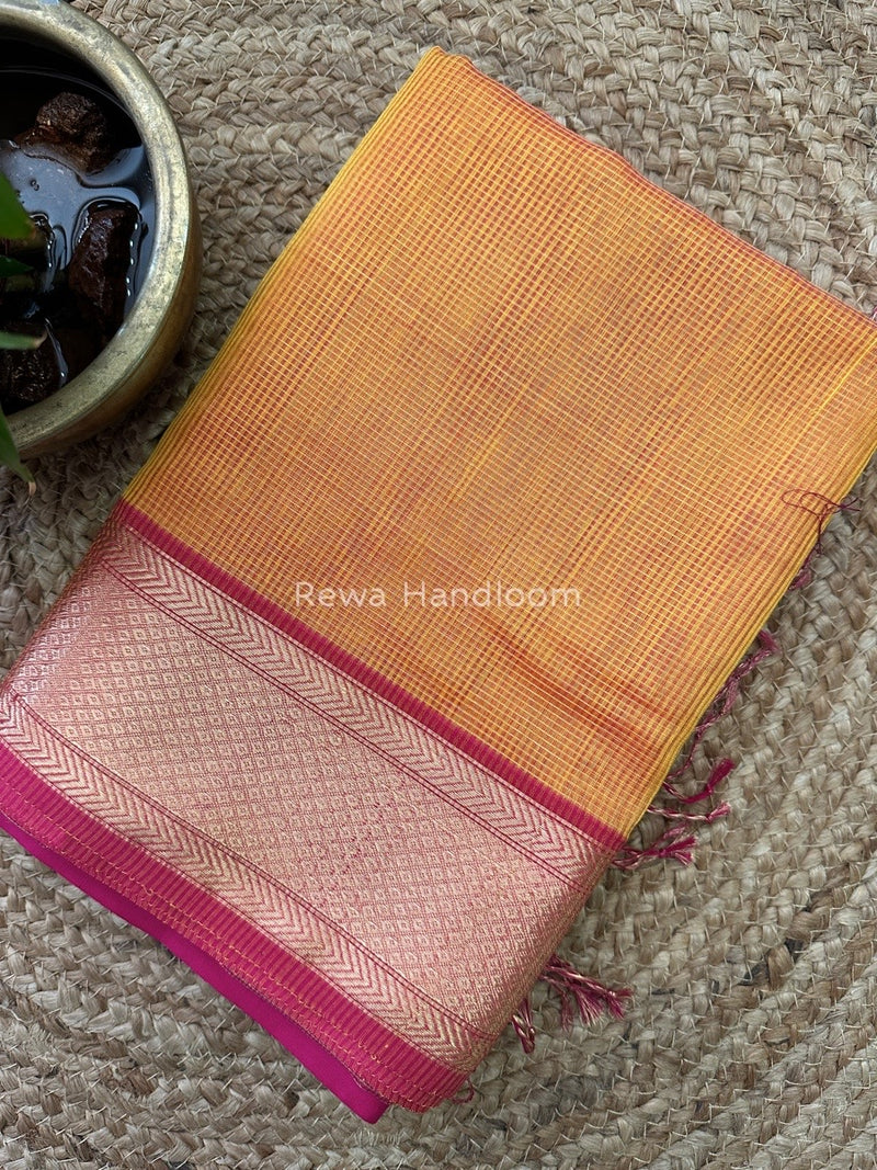 Exclusive Maheshwari Yellow Tissue Silk Saree ZTS0101
