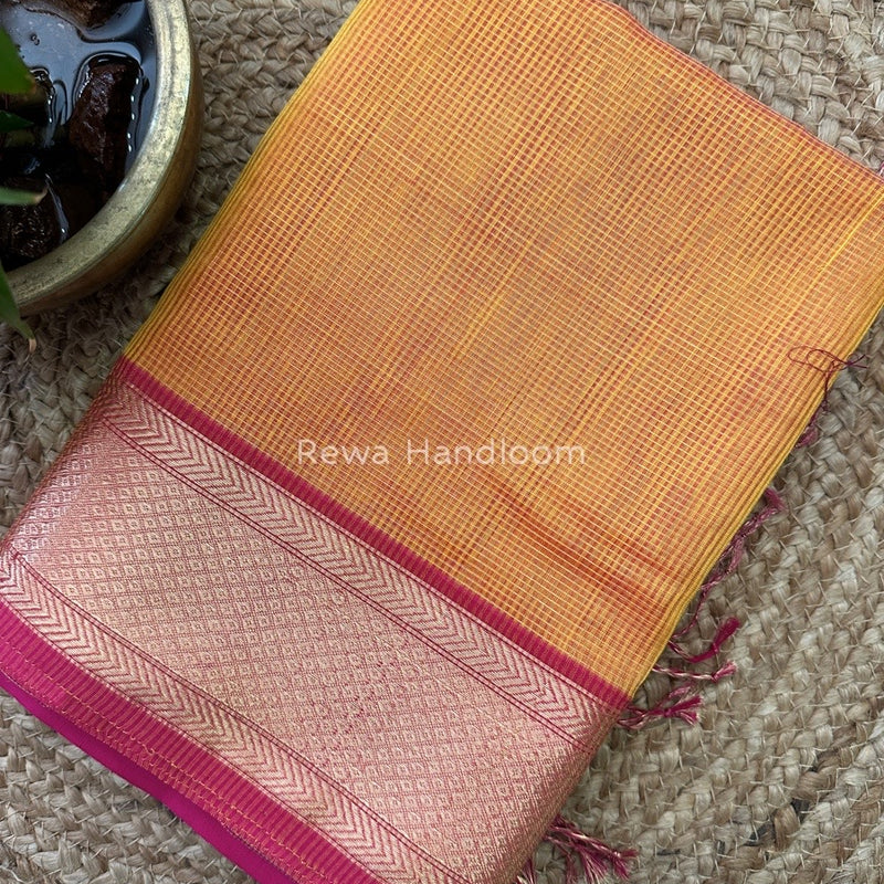 Exclusive Maheshwari Yellow Tissue Silk Saree ZTS0101