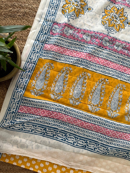 Yellow Indigo Cotton Saree IND021