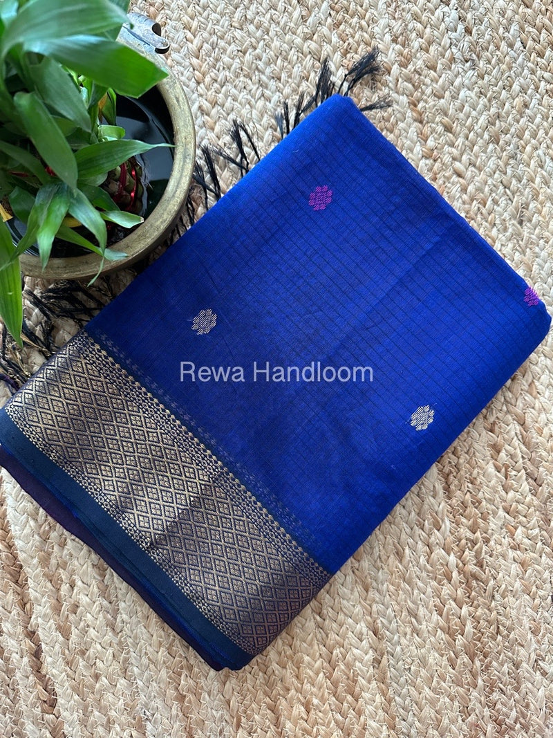 Blue-Purple Butta Pallu Zari Border Maheshwari Saree BTPS057