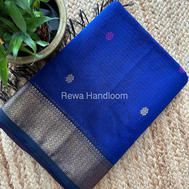 Blue-Purple Butta Pallu Zari Border Maheshwari Saree BTPS057
