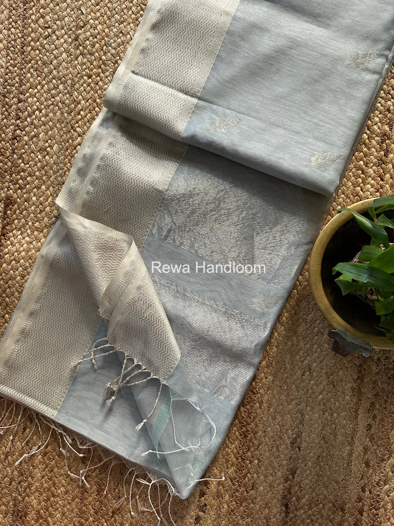 Maheshwari Grey Silver Butti Saree SGSB023 Rewa Handloom