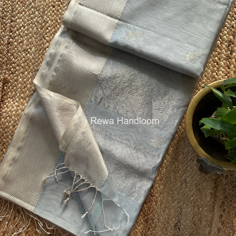 Maheshwari Grey Silver Butti Saree SGSB023 Rewa Handloom