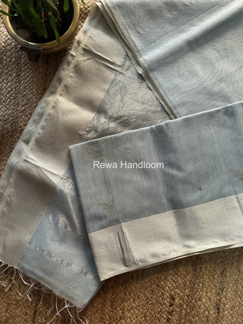 Maheshwari Grey Silver Butti Saree SGSB023 Rewa Handloom