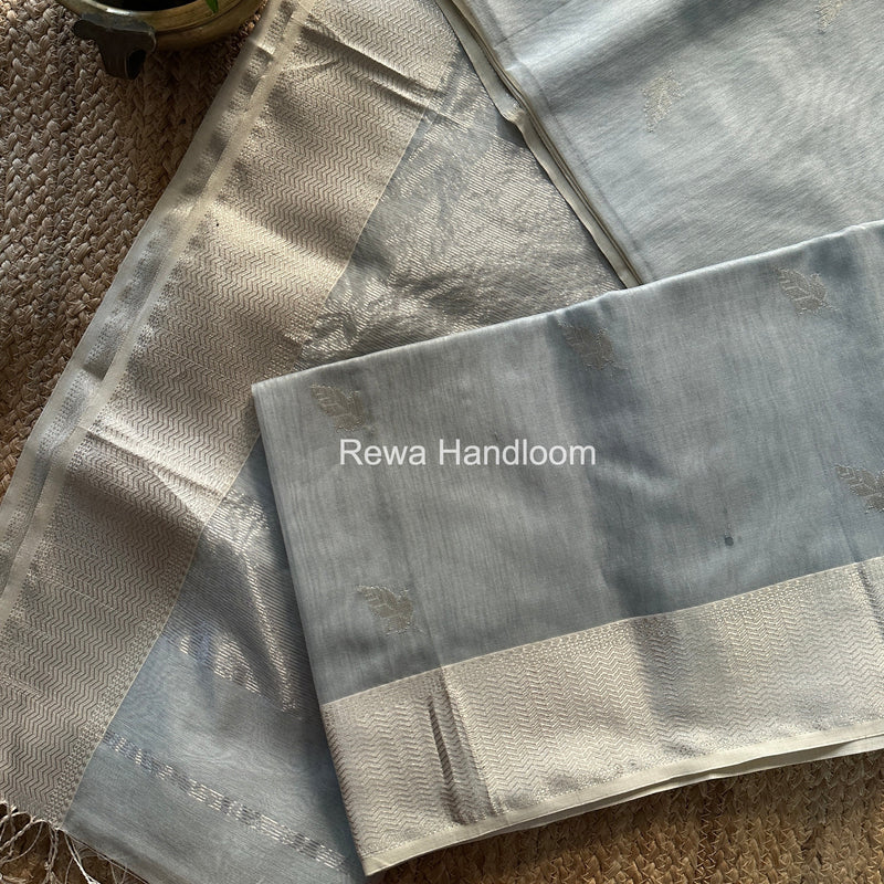 Maheshwari Grey Silver Butti Saree SGSB023 Rewa Handloom