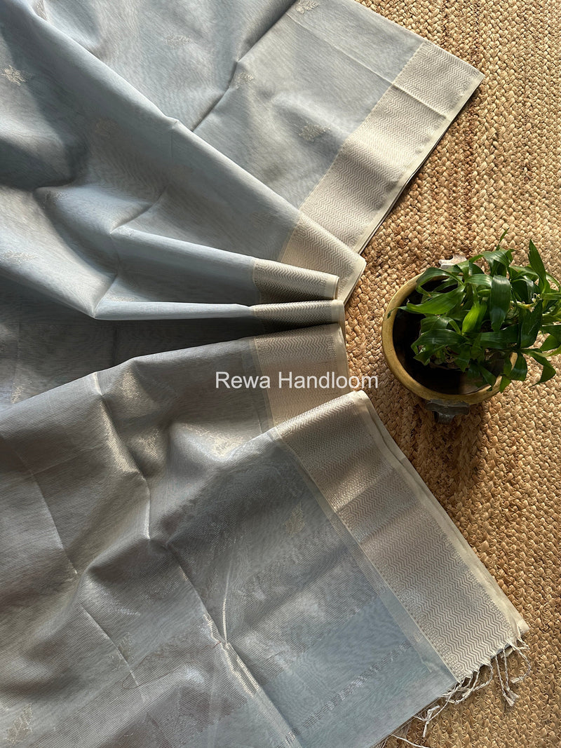 Maheshwari Grey Silver Butti Saree SGSB023 Rewa Handloom