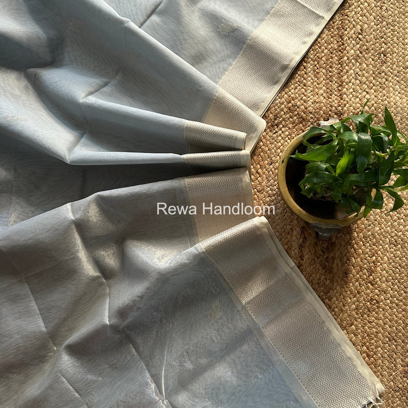 Maheshwari Grey Silver Butti Saree SGSB023 Rewa Handloom