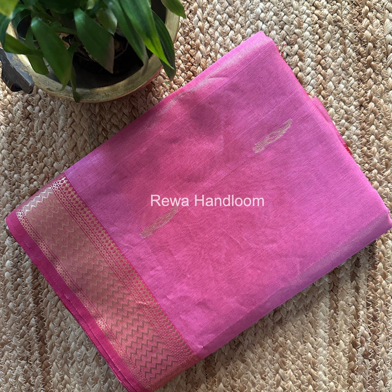Maheshwari Pink Tissue Butti Saree TBBS0111 Rewa Handloom