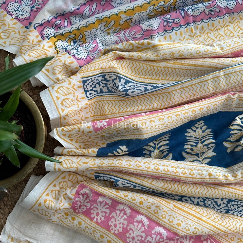 White Indigo Cotton Saree IND08