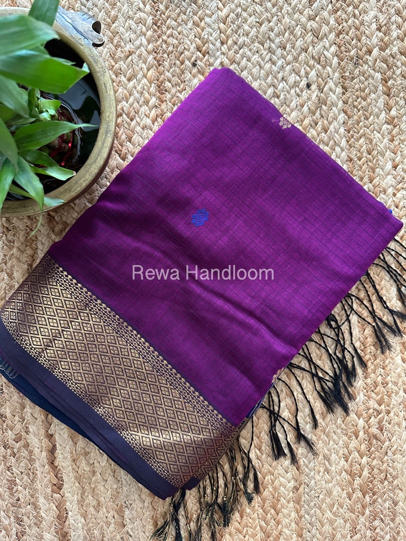 Purple-Blue Butta Pallu Zari Border Maheshwari Saree BTPS056