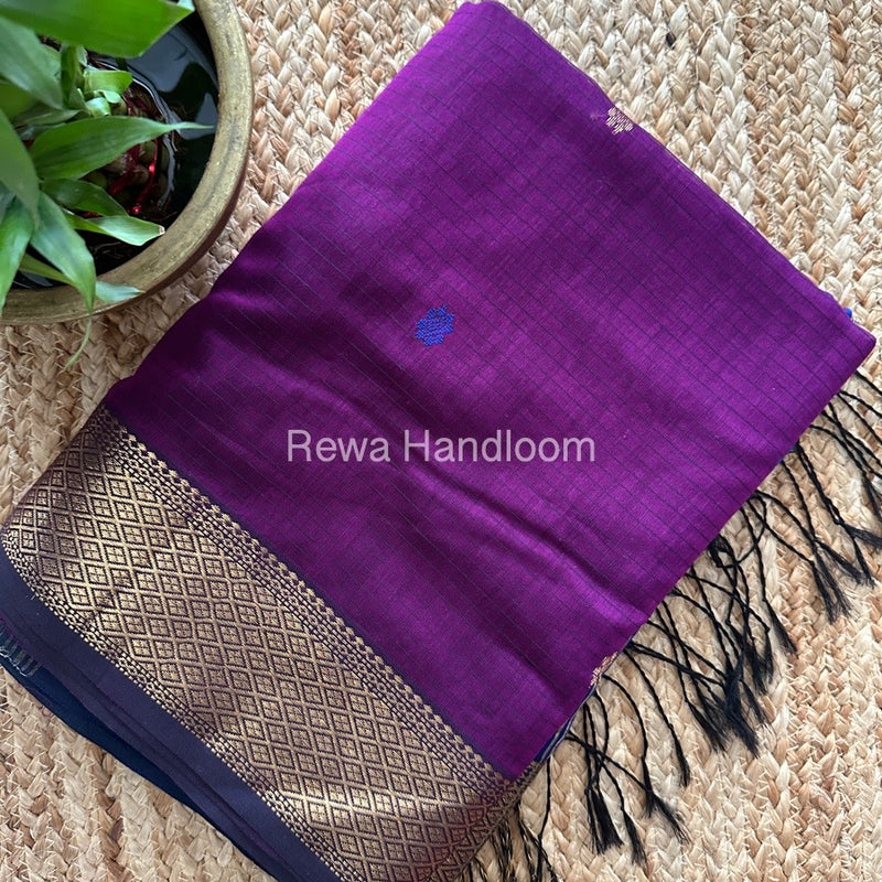 Purple-Blue Butta Pallu Zari Border Maheshwari Saree BTPS056