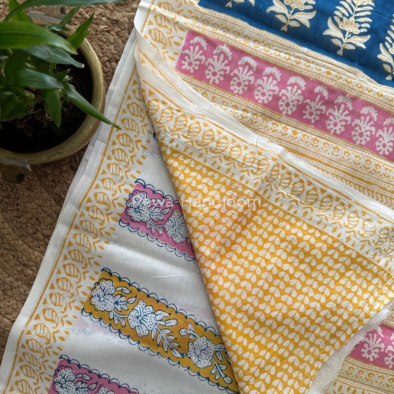 White Indigo Cotton Saree IND08