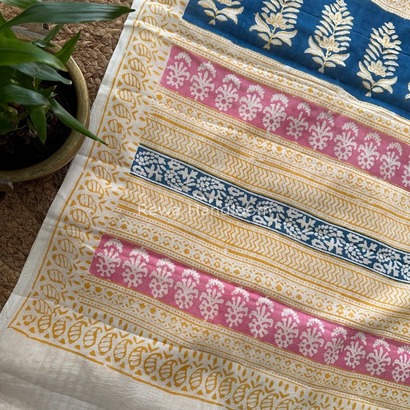 White Indigo Cotton Saree IND08