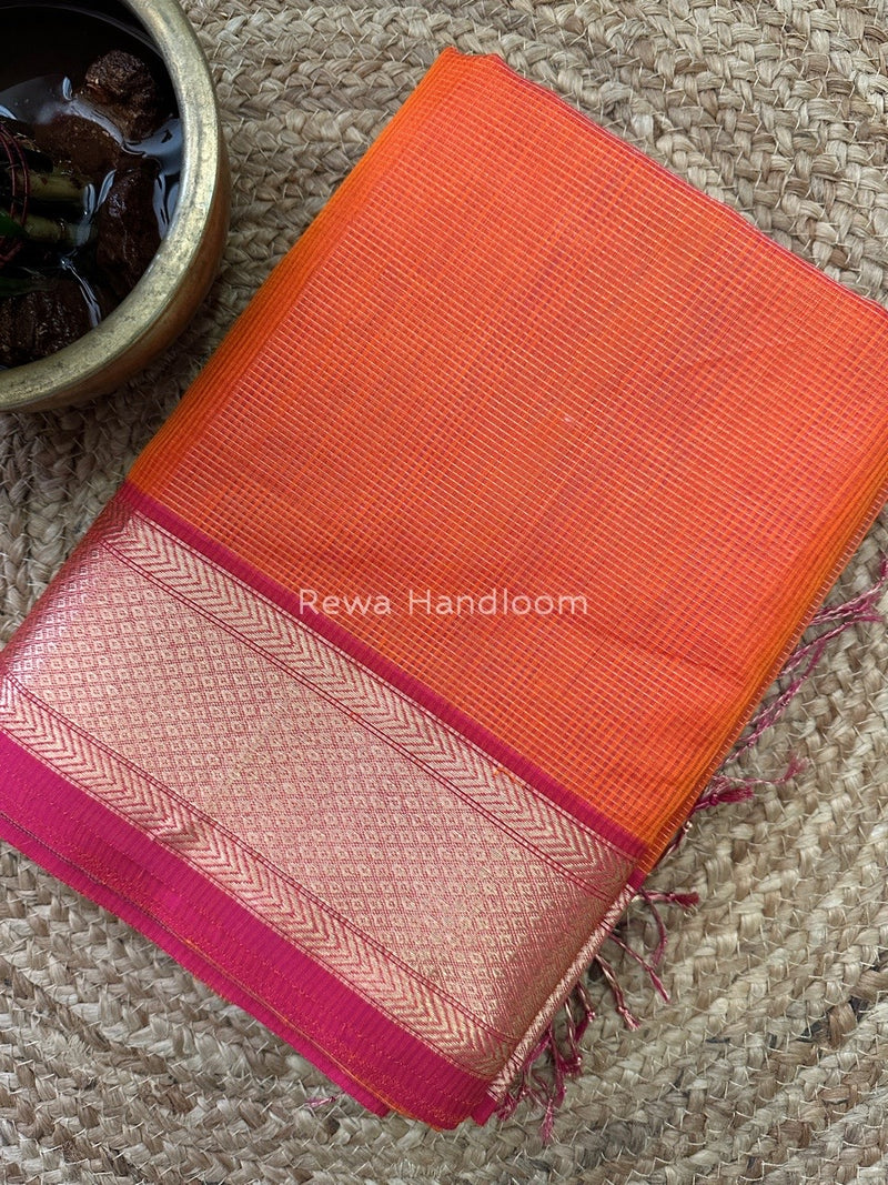 Exclusive Maheshwari Orange Tissue Silk Saree ZTS0102