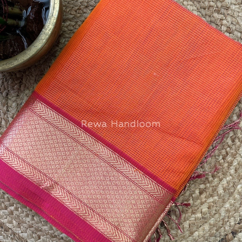 Exclusive Maheshwari Orange Tissue Silk Saree ZTS0102