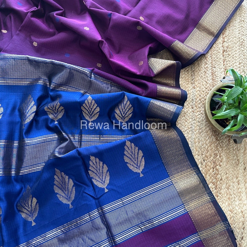 Purple-Blue Butta Pallu Zari Border Maheshwari Saree BTPS056