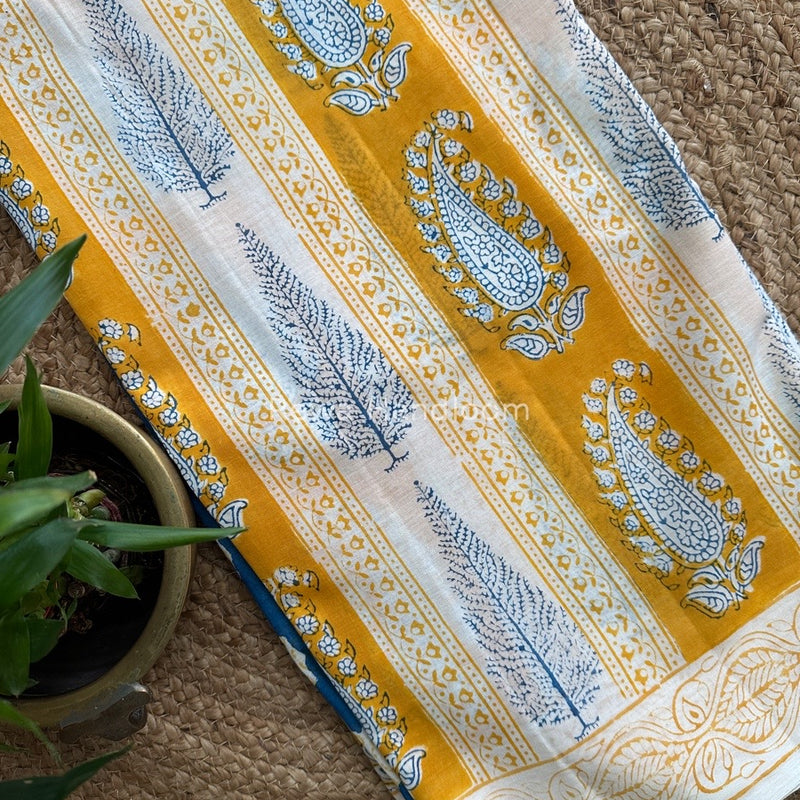 Cream Indigo Cotton Saree IND02