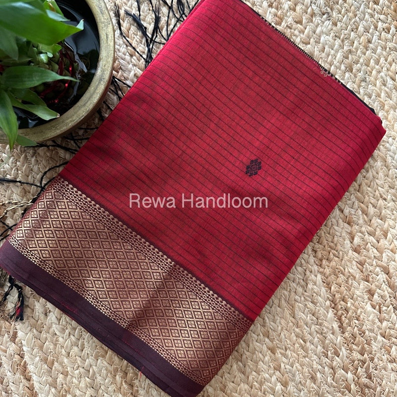 Red-Black Butta Pallu Zari Border Maheshwari Saree BTPS059