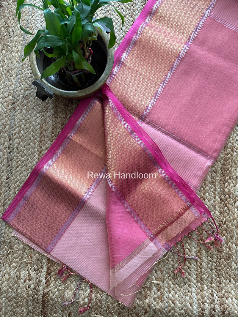Exclusive Maheshwari Baby Pink Tissue Silk Saree ZTS0186