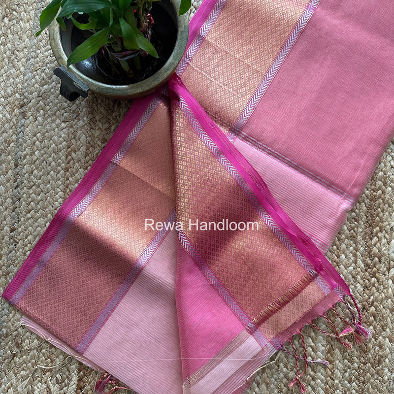 Exclusive Maheshwari Baby Pink Tissue Silk Saree ZTS0186
