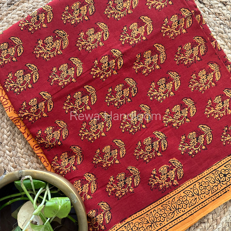 Red-Yellow Bagh Print Cotton Suit-BCS69