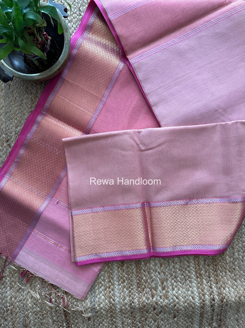 Exclusive Maheshwari Baby Pink Tissue Silk Saree ZTS0186