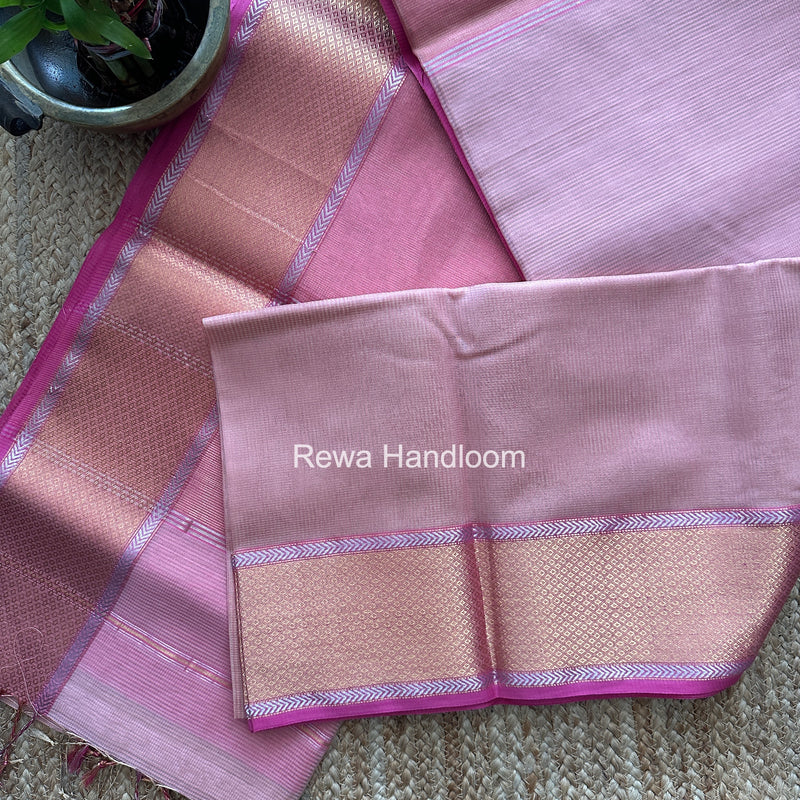 Exclusive Maheshwari Baby Pink Tissue Silk Saree ZTS0186