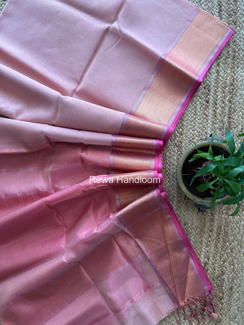 Exclusive Maheshwari Baby Pink Tissue Silk Saree ZTS0186