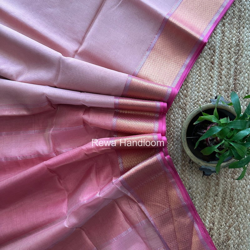 Exclusive Maheshwari Baby Pink Tissue Silk Saree ZTS0186