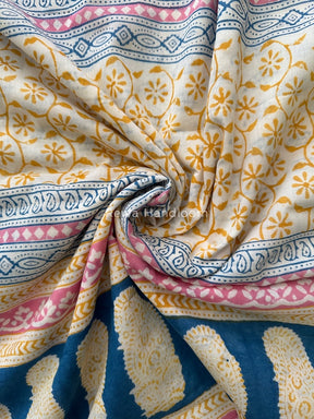 Cream Indigo Cotton Saree IND02