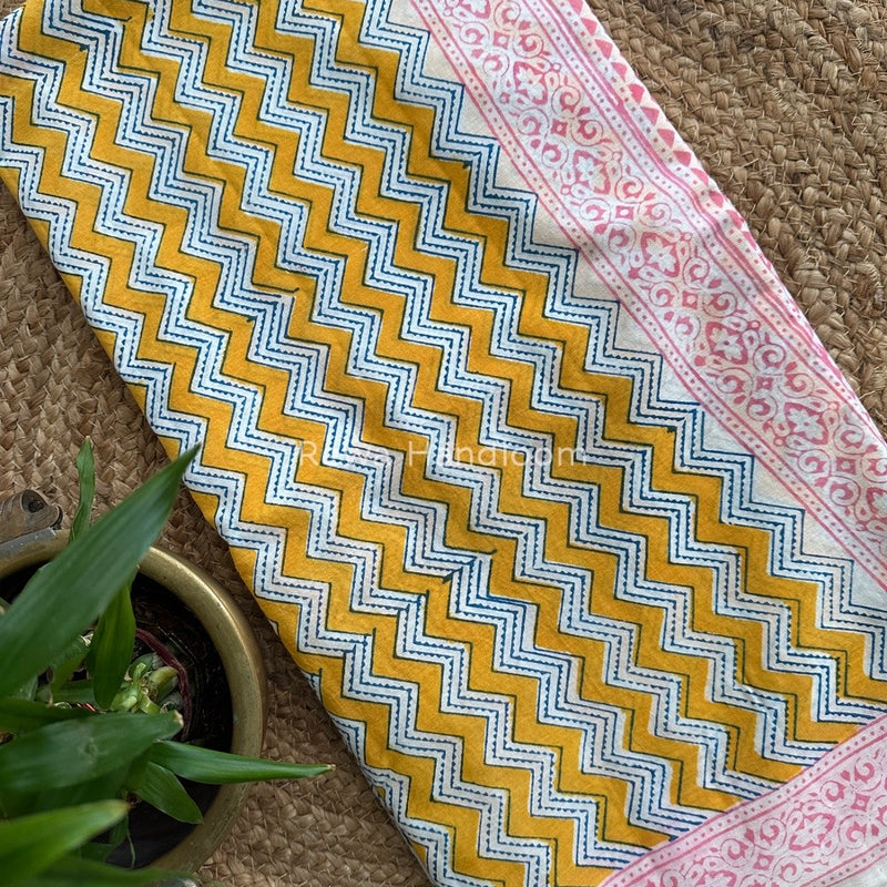 Yellow Indigo Cotton Saree IND09