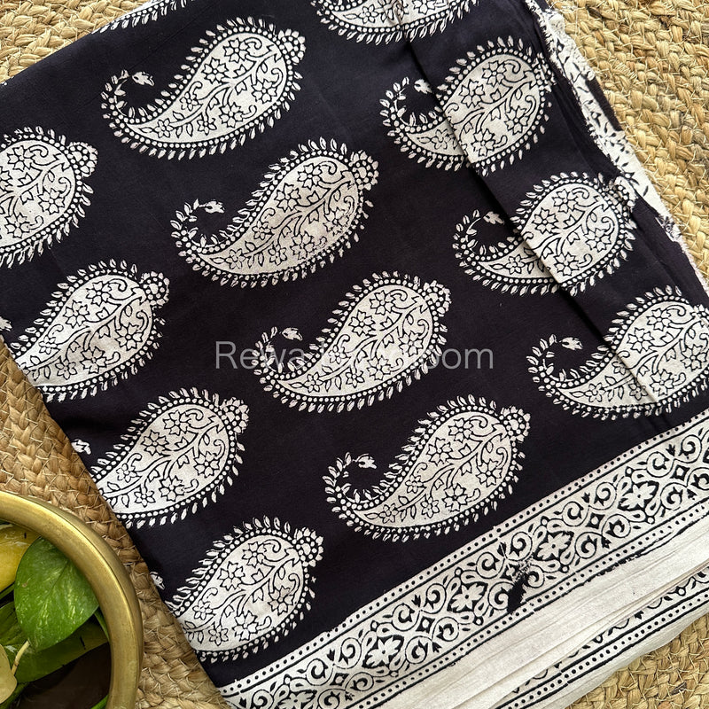 Black-White Bagh Print Cotton Suit-BCS70