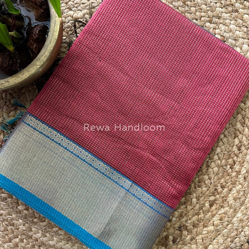 Exclusive Maheshwari Pink Tissue Silk Saree ZTS0106