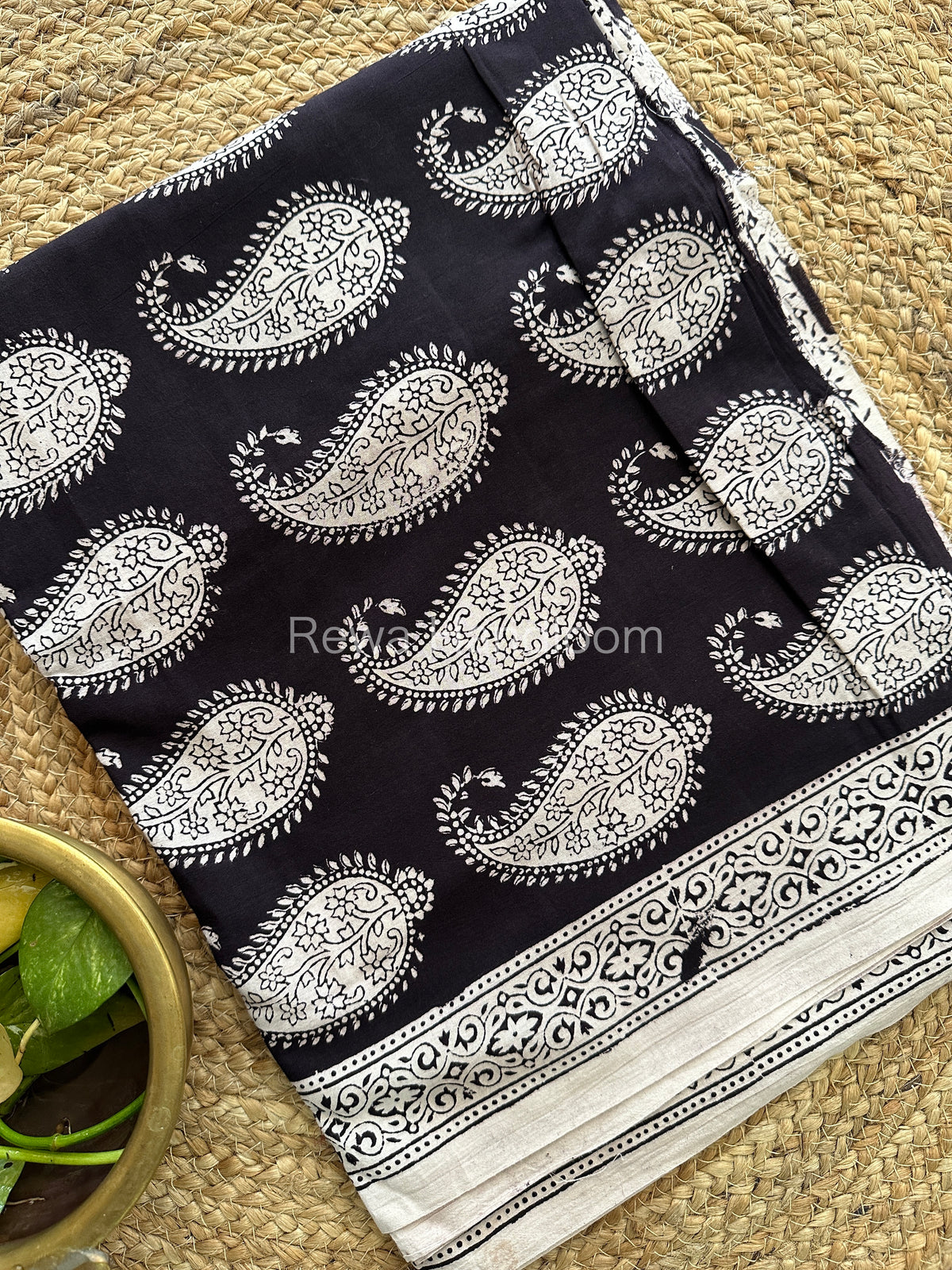 Black-White Bagh Print Cotton Suit-BCS70